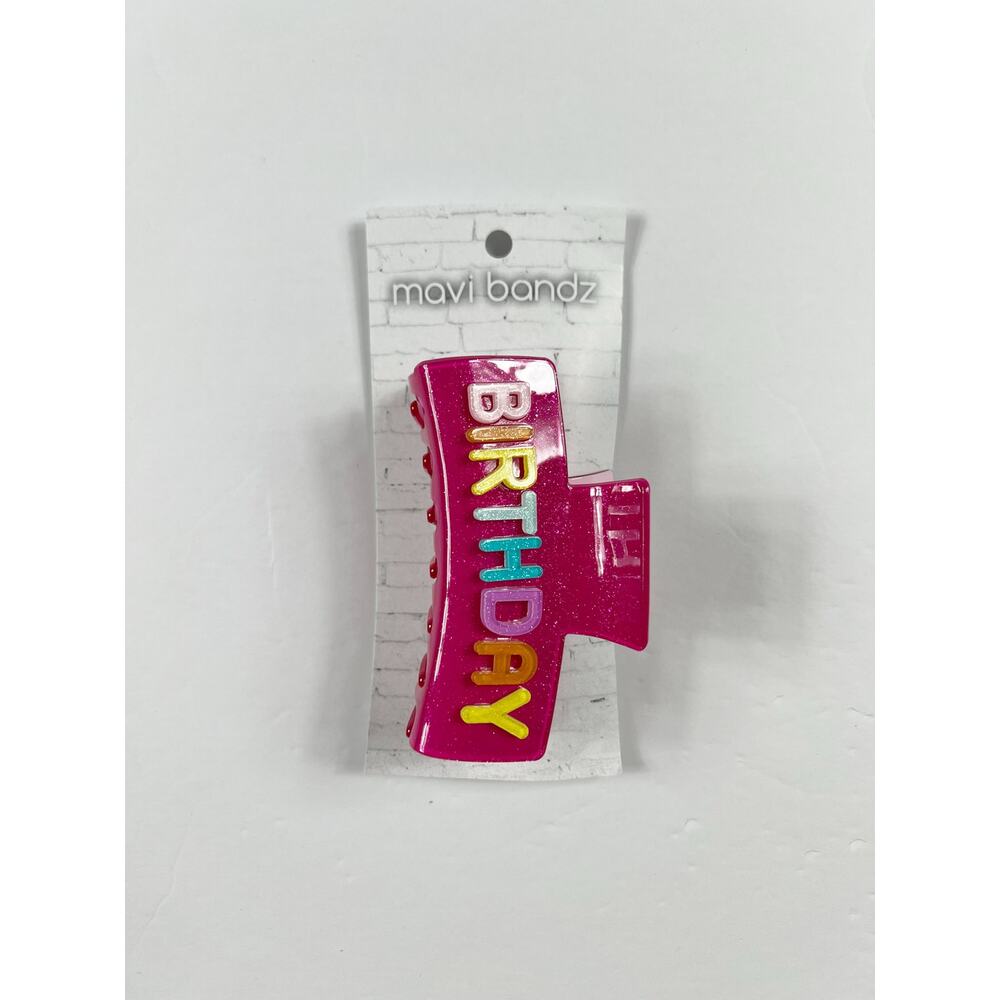 NEW Mavi Bandz Birthday Hair Claw Clip Hot Pink Rainbow Letters Party Accessory - Picture 3 of 5